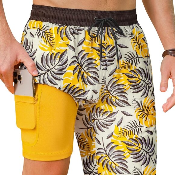 Mens 9 inch Swim Trunks with Compression Liner Quick Dry 2 in 1 Swimming Shorts - Picture 1 of 5